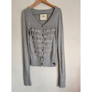 Vtg Abercrombie & Fitch Y2K Womens M Grey Ruffle Cardigan Sweater Bella Swan